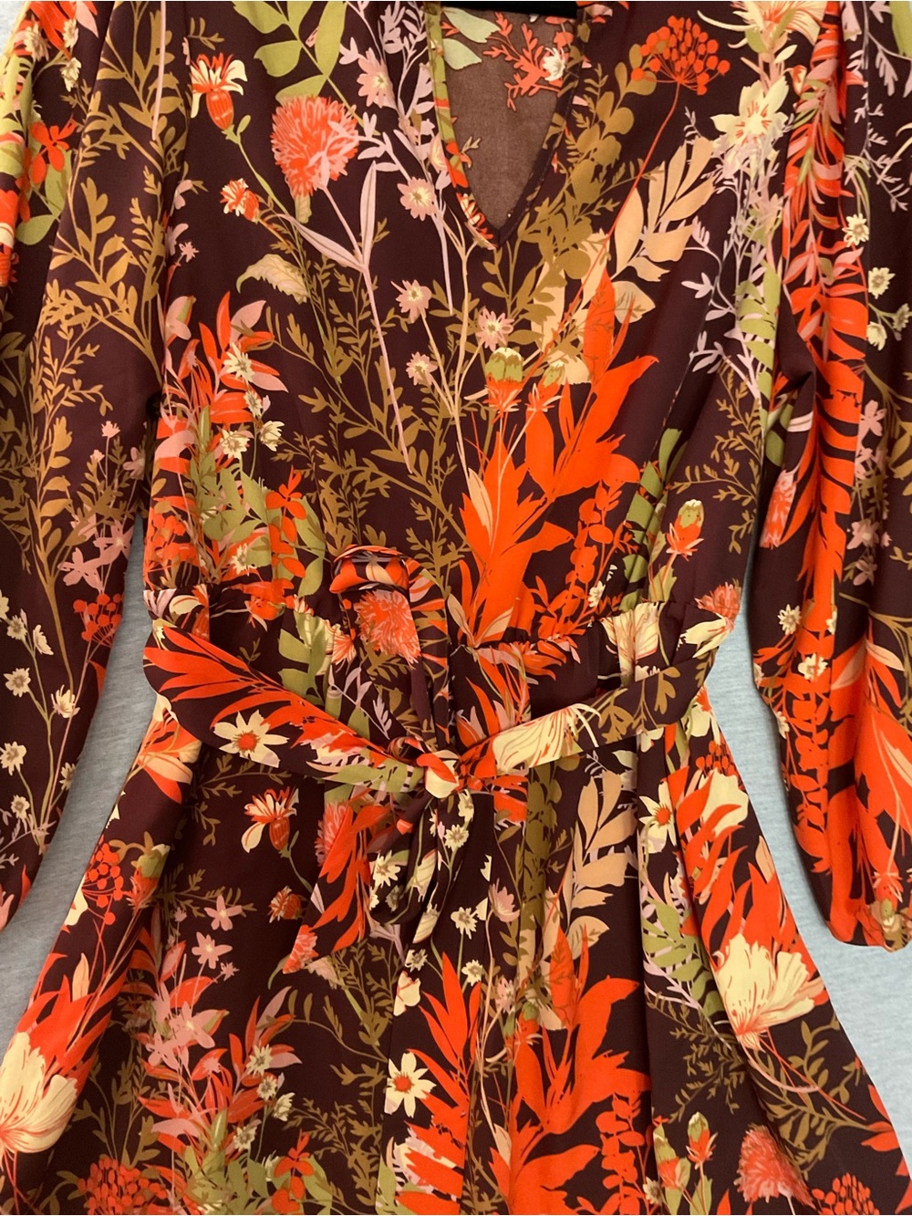 SHEIN Floral Midi Wrap Dress - Rust Floral - Picture 4 of 7